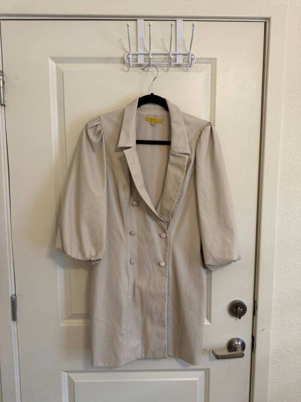 Anthropologie Cream Double-Breasted Puff Sleeve Blazer Jacket